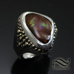 Fire agate Signet in Sterling and 14k Gold