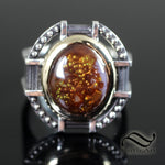 Mechanical Themed Fire Agate Ring - Sterling and 14k