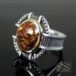 Mechanical Themed Fire Agate Ring - Sterling and 14k