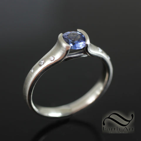 Natural Ceylon Sapphire Engagement Ring in 14k white gold