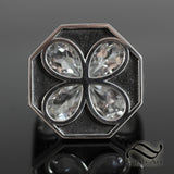 Black and White Clover Ring - Sterling and Topaz