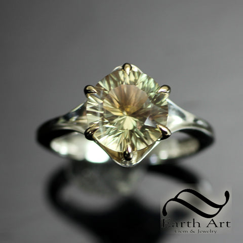 2.4ct Green Sunstone Solitaire Ring - Sterling and 14k