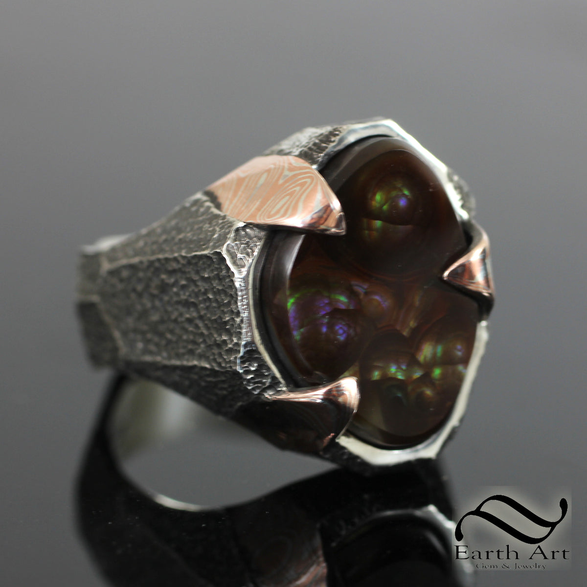 Fire Agate Signet with Mokume Gane – Earth Art