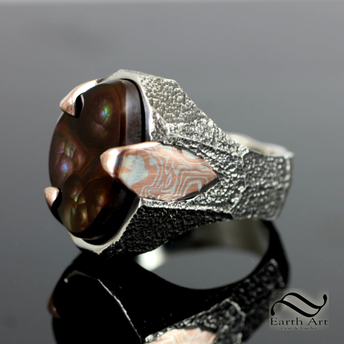 Fire Agate Signet with Mokume Gane – Earth Art