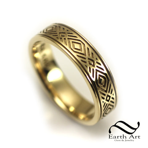 Mens 6mm Wide Art Deco Inspired Band