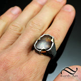 Rustic Fire Agate Signet with 14k Prongs