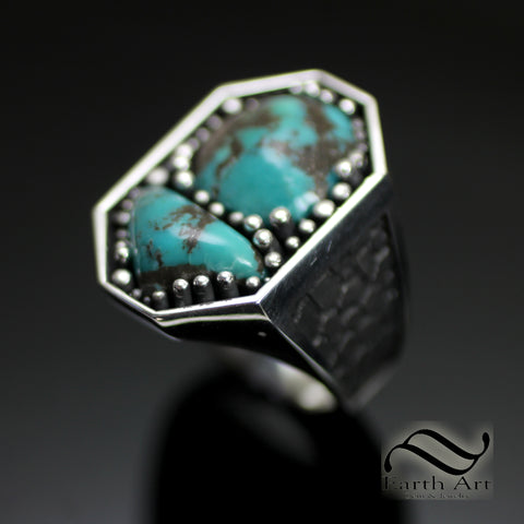 Double Turquoise Signet Ring - Sterling Silver