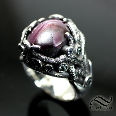 The Kraken's Horde Ring - Ruby in Sterling