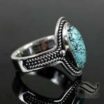 Turquoise In Rope Ring - Sterling Silver