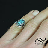 Turquoise surrounded by Dew Drops - Sterling Silver