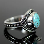 Round Spiderweb Turquoise With Waves Ring - Sterling Silver