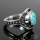 Round Spiderweb Turquoise With Waves Ring - Sterling Silver