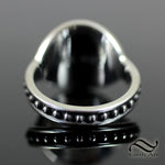 Round Spiderweb Turquoise With Waves Ring - Sterling Silver