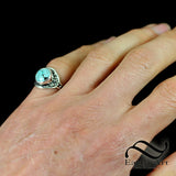 Round Spiderweb Turquoise With Waves Ring - Sterling Silver