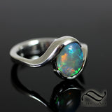 Natural Australian Opal Bypass Ring in Sterling Silver