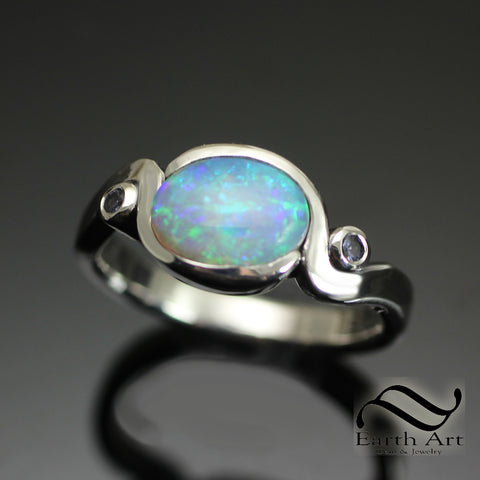Australian Opal Bypass ring with Tanzanite