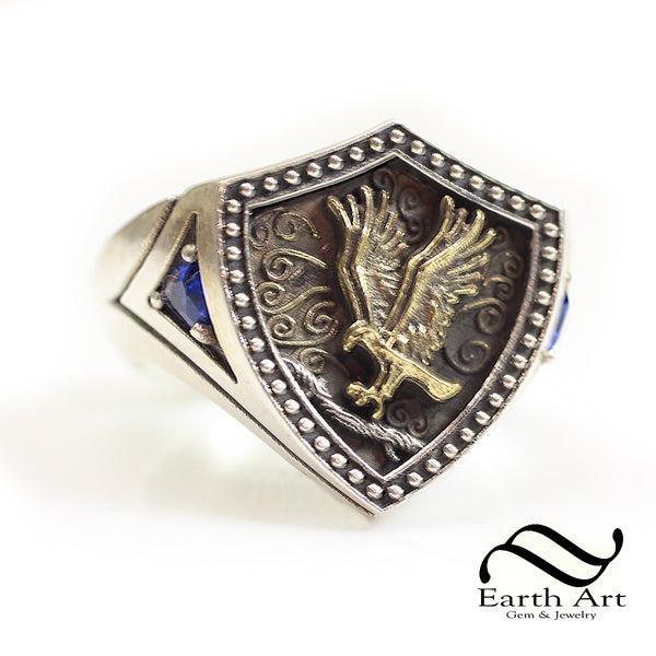 Deluxe House Signet Ring - The Raven - Sterling Silver and Ancient