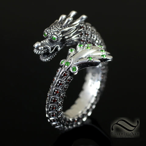 The Hidden Dragon Ring - Sterling and Garnets