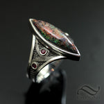 Navette Andamooka Opal ring in Sterling Silver