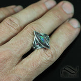 Navette Andamooka Opal ring in Sterling Silver