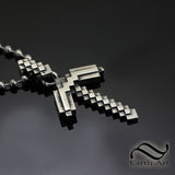 Pixelated Pickaxe Pendant- Sterling Silver - video game Inspired