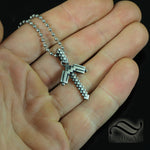 Pixelated Pickaxe Pendant- Sterling Silver - video game Inspired