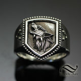 Howling Wolf Signet Ring - Sterling and Sapphire