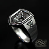 Howling Wolf Signet Ring - Sterling and Sapphire