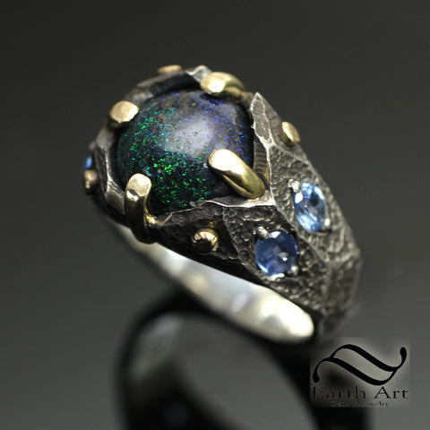 Dwarven Andamooka Ring with Sapphires