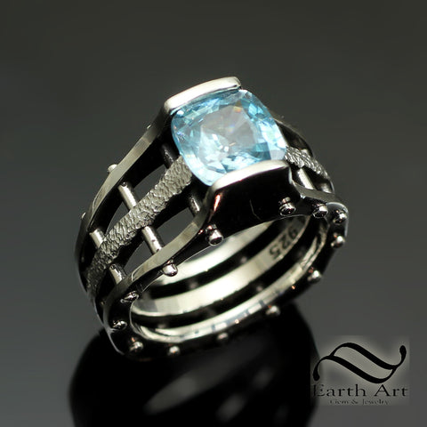 Triple Studded Zircon ring in Sterling Silver