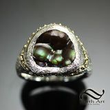 Deer Creek Fire agate in Dimpled Silver and 14k