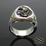 Deer Creek Fire agate in Dimpled Silver and 14k