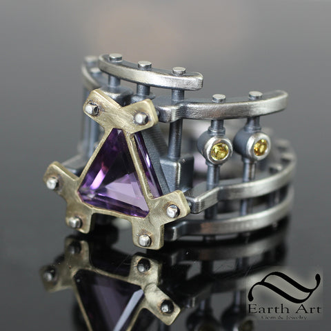 Studded Steampunk Amethyst Ring