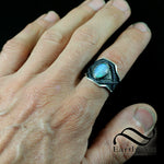 Blue on Black Mens Opal Cigar Band - Sterling Silver