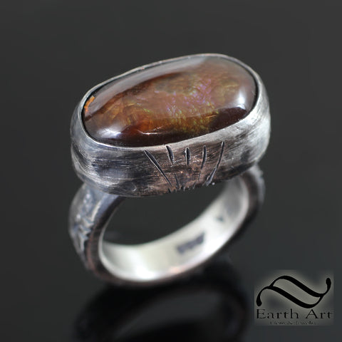 Distressed Fire Agate ring - Sterling Silver