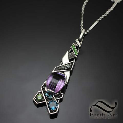 Pixel Cut Amethyst Strappy Pendant