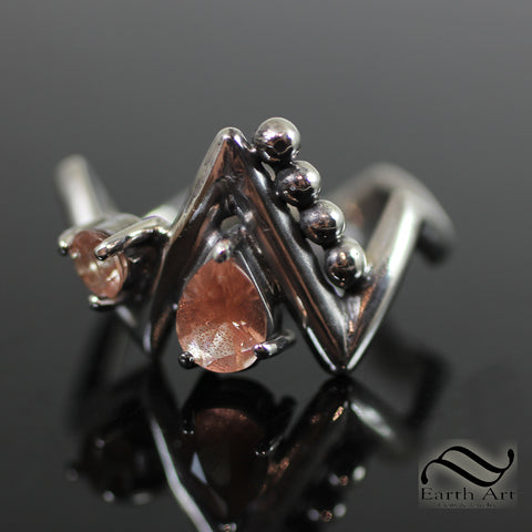 Oregon Sunstone Zig Zag Ring in solid Sterling Silver
