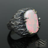 Australian Opal in Rustic Rock Carving Ring