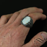 Australian Opal in Rustic Rock Carving Ring