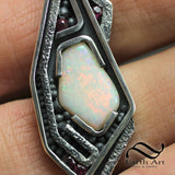 Australian opal and Ruby in Abstract Pendant - Sterling Silver