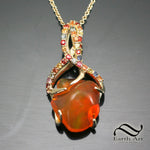 Carved Mexican Fire Opal in 14k with sapphires
