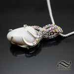 White Australian opal in Sterling with sapphires