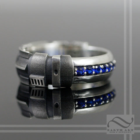 Wide Sapphire Light Sword Ring - Sterling Silver
