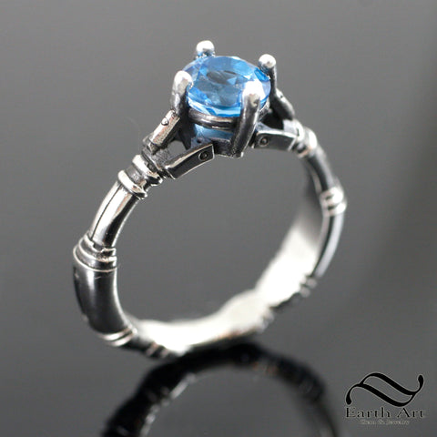 Ladies Sonic Screwdriver Inspired Ring - Sterling Silver - With topaz