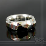 Hand Forged Mixed Metal Faceted Ring with Diamonds