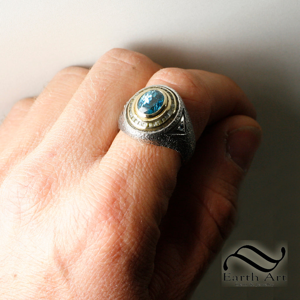 Rose Quartz Gemstone Ring Silver Signet Ring Men Man Ring 