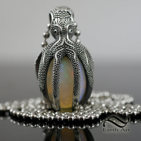 Octopus Pendant with Opal -October Birthstone - Sterling Silver - Adria