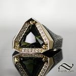 Bohemian Moldavite in 18k and sterling Gents Signet Ring with Diamonds