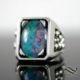 Opal in Sterling Silver - Mens Ocean Signet Ring