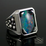 Opal in Sterling Silver - Mens Ocean Signet Ring